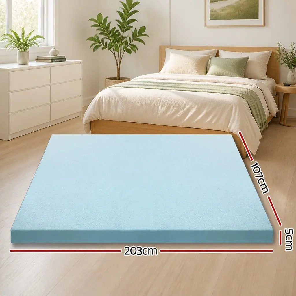 Memory Foam Mattress Topper Gel Infused 5cm King Single Blue