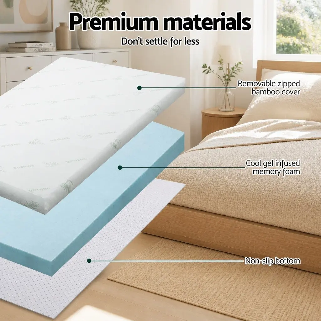Memory Foam Mattress Topper Gel Infused 5cm King Single Blue
