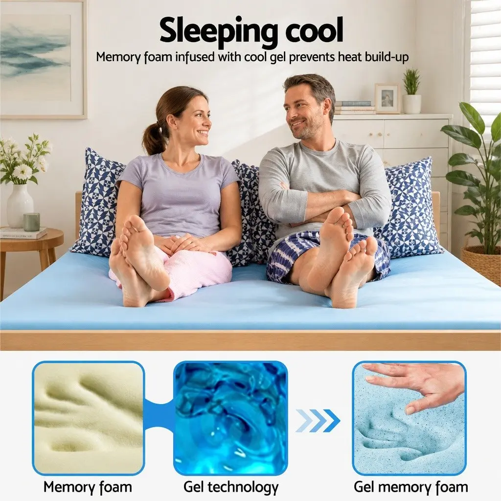 Memory Foam Mattress Topper Gel Infused 5cm King Single Blue