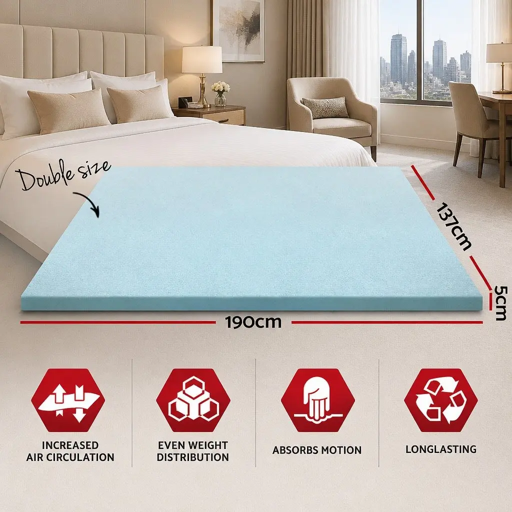 Double Bed Mattress Topper 5cm Gel Infused Memory Foam Bamboo Cover Cooling Pressure Relief