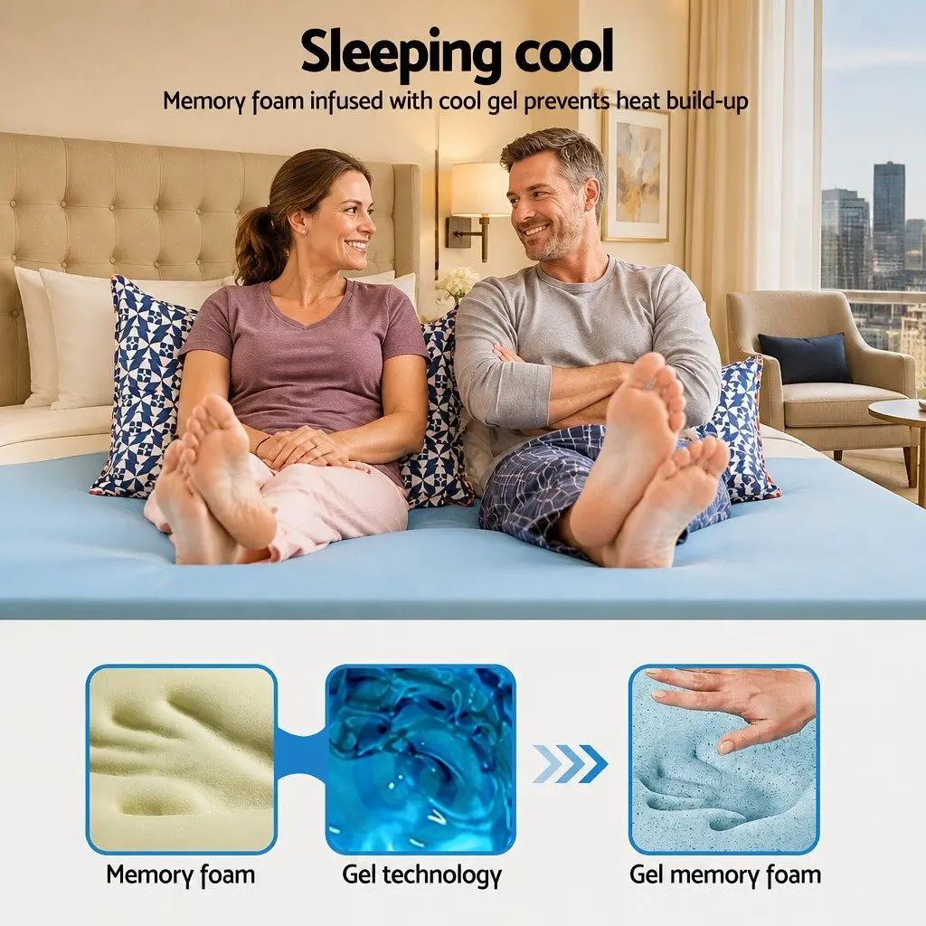 Double Bed Mattress Topper 5cm Gel Infused Memory Foam Bamboo Cover Cooling Pressure Relief