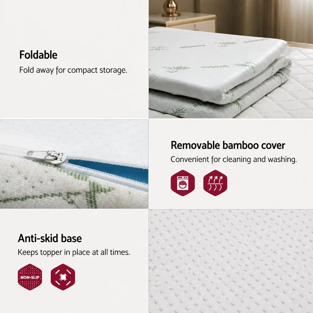 Double Bed Mattress Topper 5cm Gel Infused Memory Foam Bamboo Cover Cooling Pressure Relief
