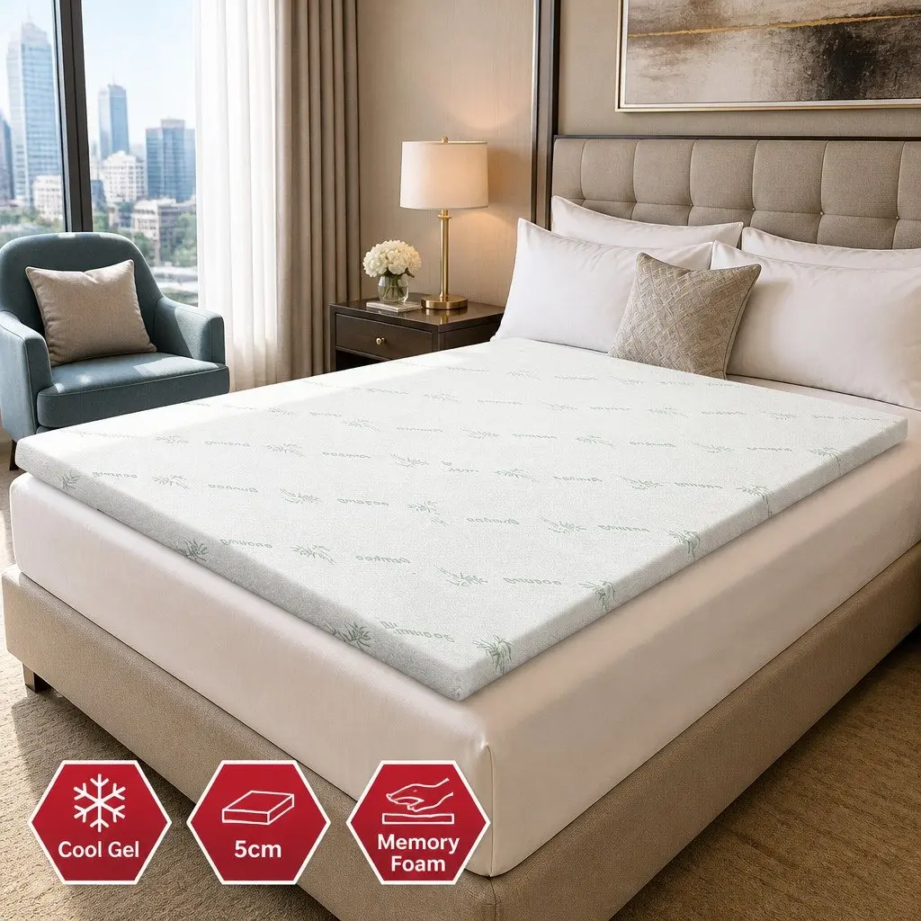 Double Bed Mattress Topper 5cm Gel Infused Memory Foam Bamboo Cover Cooling Pressure Relief