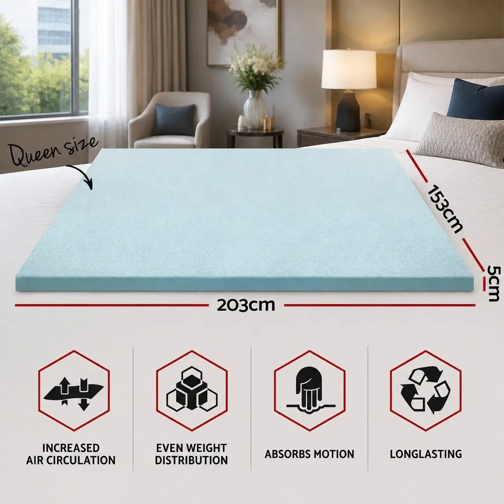 Memory Foam Mattress Topper Queen Gel-Infused Cool Sleep Pressure Relief 5cm