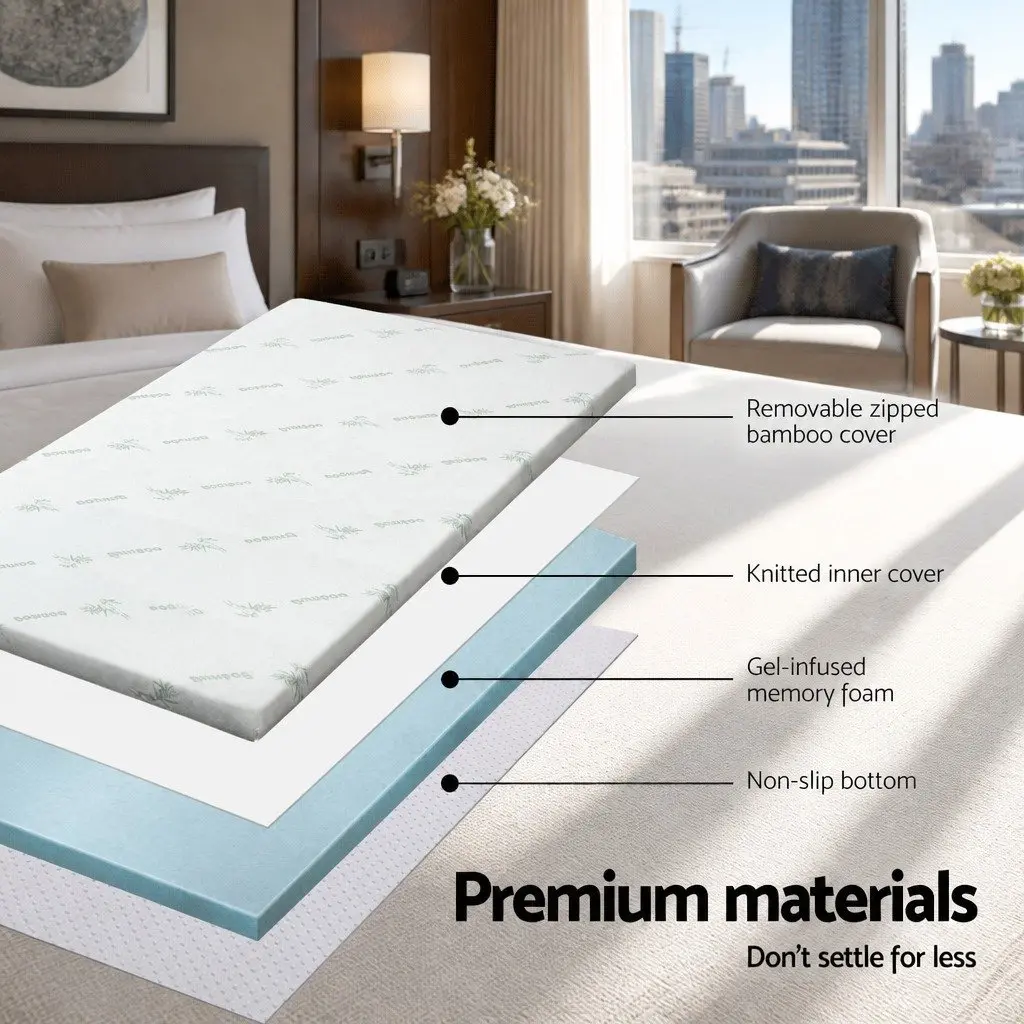 Memory Foam Mattress Topper Queen Gel-Infused Cool Sleep Pressure Relief 5cm