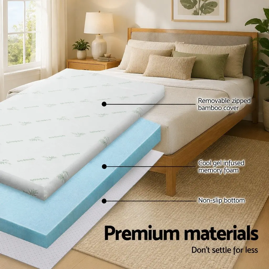Memory Foam Mattress Topper Single Bed Gel-Infused Cool Gel 5cm Pressure Relief