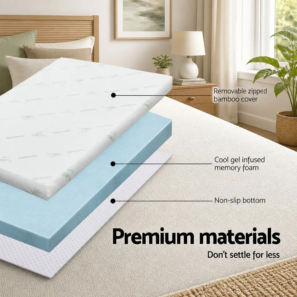 Memory Foam Mattress Topper Gel Infused 8cm King Bed White or Blue Removable Cover