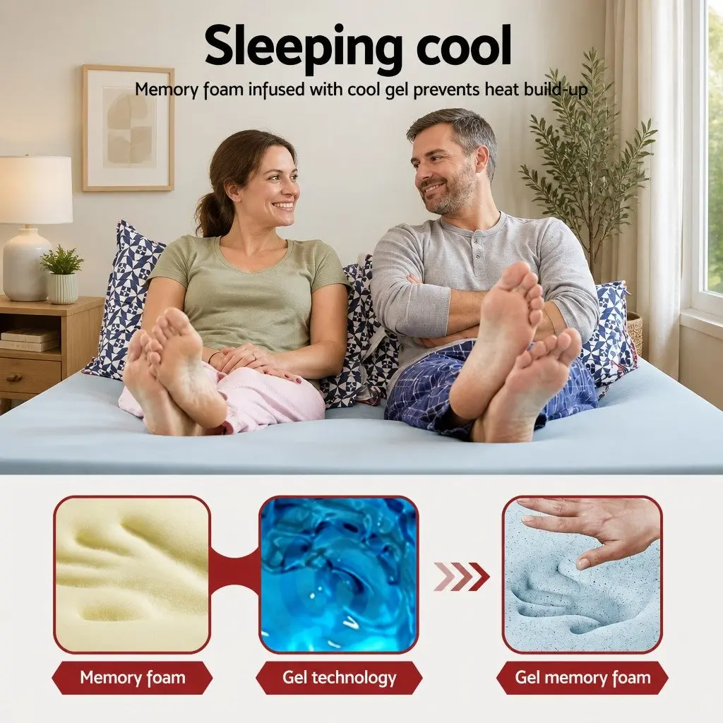 Memory Foam Mattress Topper Gel Infused 8cm King Bed White or Blue Removable Cover
