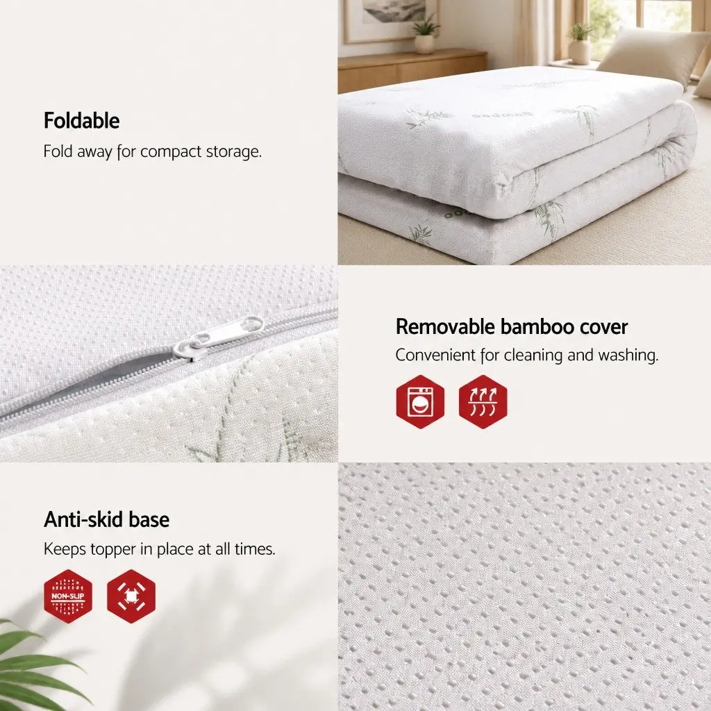 Memory Foam Mattress Topper Gel Infused 8cm King Bed White or Blue Removable Cover