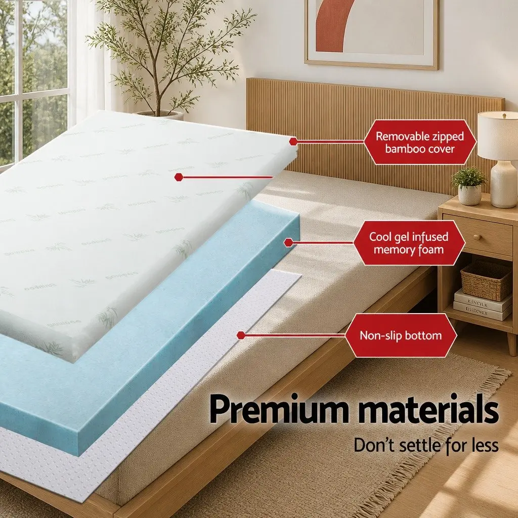 Memory Foam Mattress Topper Single 8cm Gel Infused White or Blue