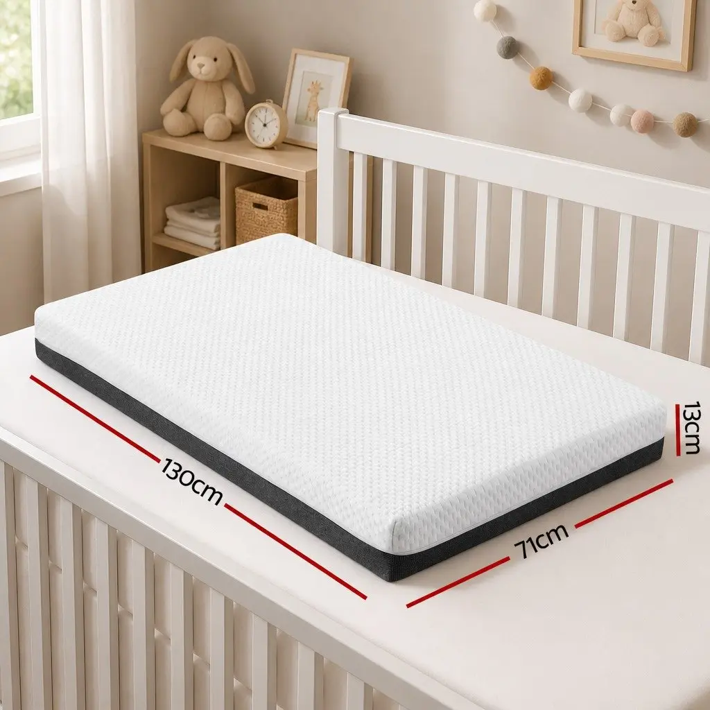 Cot Mattress Double-Sided 13cm Thick Gel Memory Foam Breathable Hypoallergenic White Grey