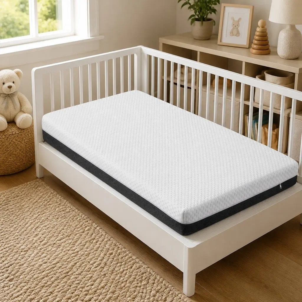 Cot Mattress Double-Sided 13cm Thick Gel Memory Foam Breathable Hypoallergenic White Grey