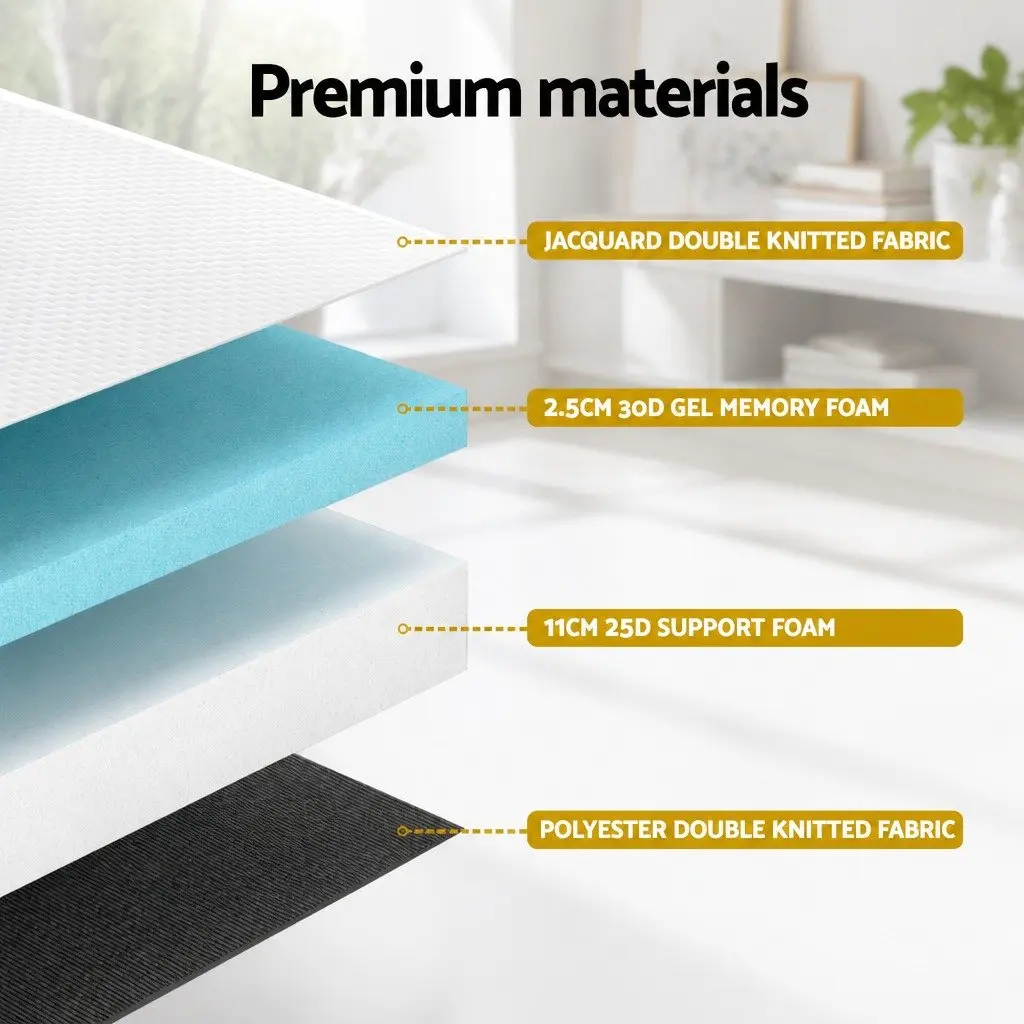 Cot Mattress Double-Sided 13cm Thick Gel Memory Foam Breathable Hypoallergenic White Grey