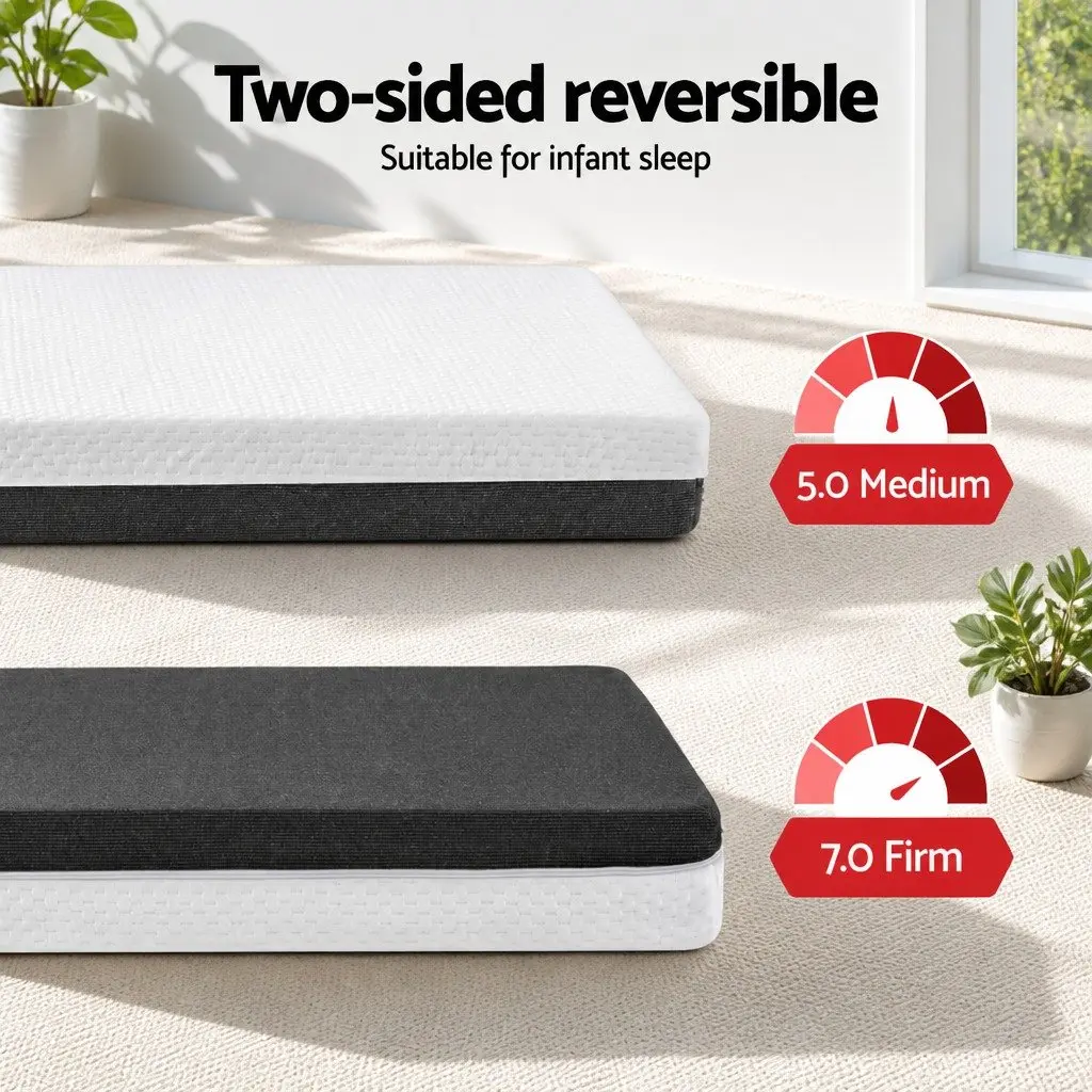 Cot Mattress Double-Sided 13cm Thick Gel Memory Foam Breathable Hypoallergenic White Grey