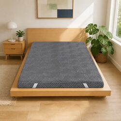 Memory Foam Mattress Topper 8cm Gel Dual Layer Bamboo Cover King Single Grey