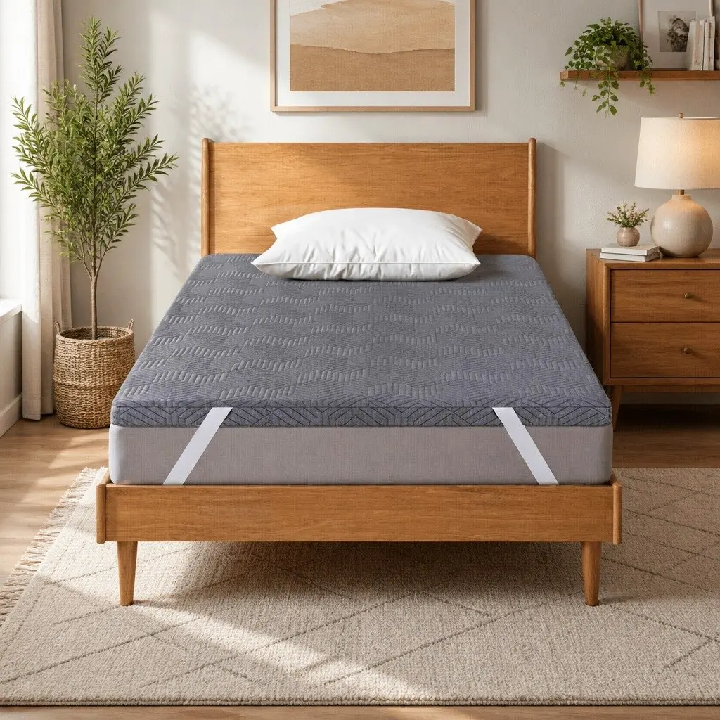 Memory Foam Mattress Topper Dual Layer 8cm Gel Bamboo Cover King Single Grey