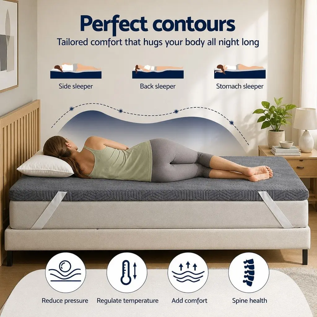 Memory Foam Mattress Topper 8cm Gel Dual Layer Bamboo Cover Double Bed