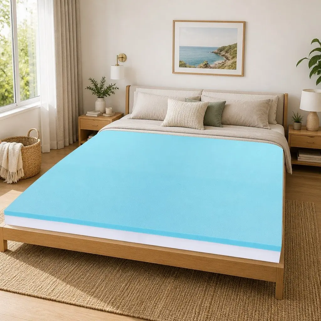 Memory Foam Mattress Topper 8cm Dual Layer Gel Bamboo Cover Queen Grey