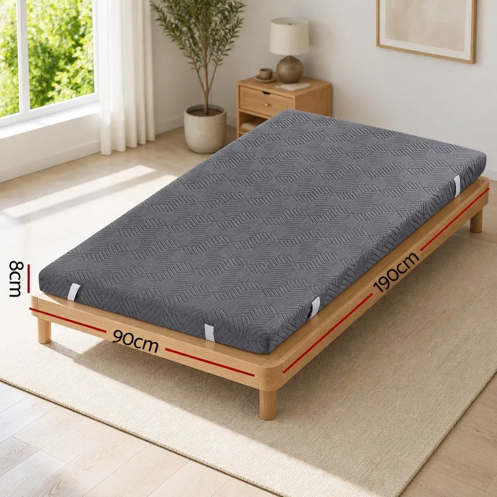 Memory Foam Mattress Topper 8cm Dual Layer Gel Bamboo Cover Single Bed Grey