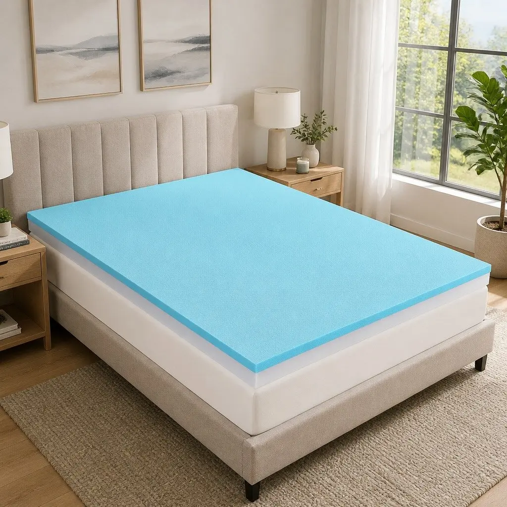 Memory Foam Mattress Topper 8cm Dual Layer Gel Bamboo Cover Single Bed Grey