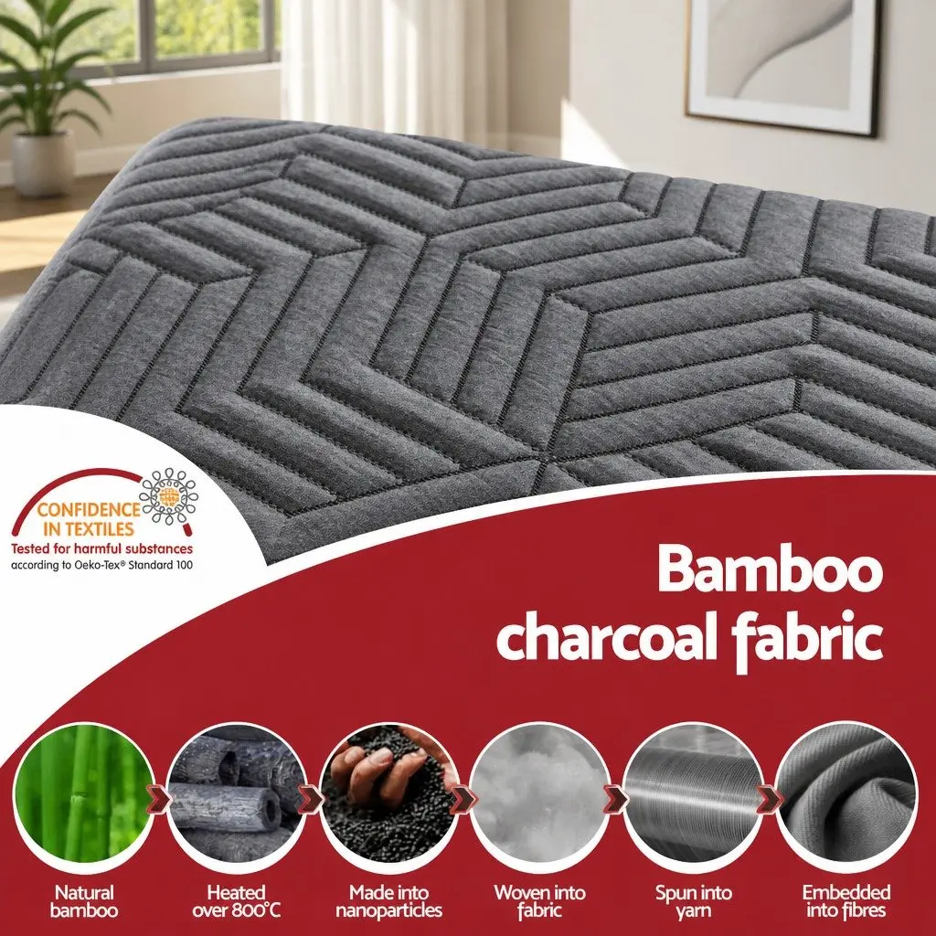 Memory Foam Mattress Topper 8cm Dual Layer Gel Bamboo Cover Single Bed Grey