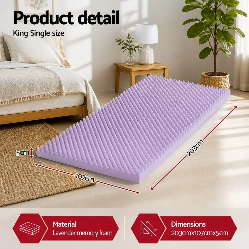 Memory Foam Mattress Topper 5cm Egg Crate King Single Lavender Infused