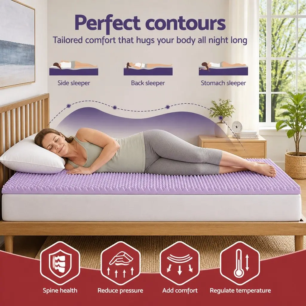 Memory Foam Mattress Topper 5cm Egg Crate King Single Lavender Infused