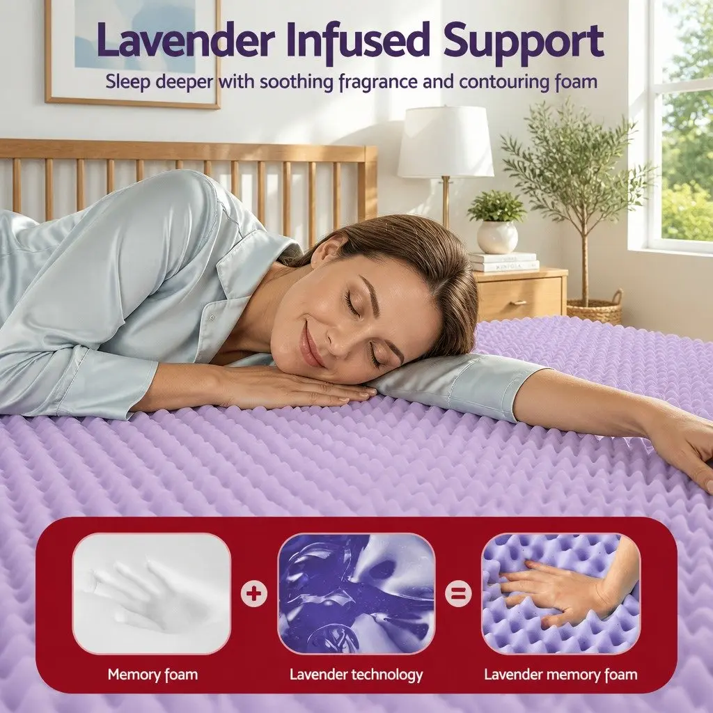Memory Foam Mattress Topper 5cm Egg Crate King Single Lavender Infused