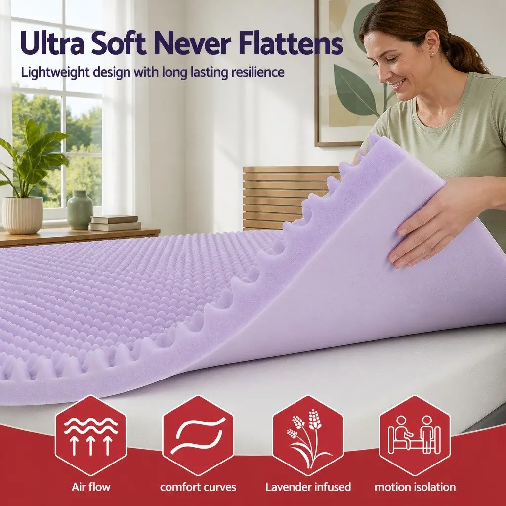 Memory Foam Mattress Topper 5cm Egg Crate King Single Lavender Infused