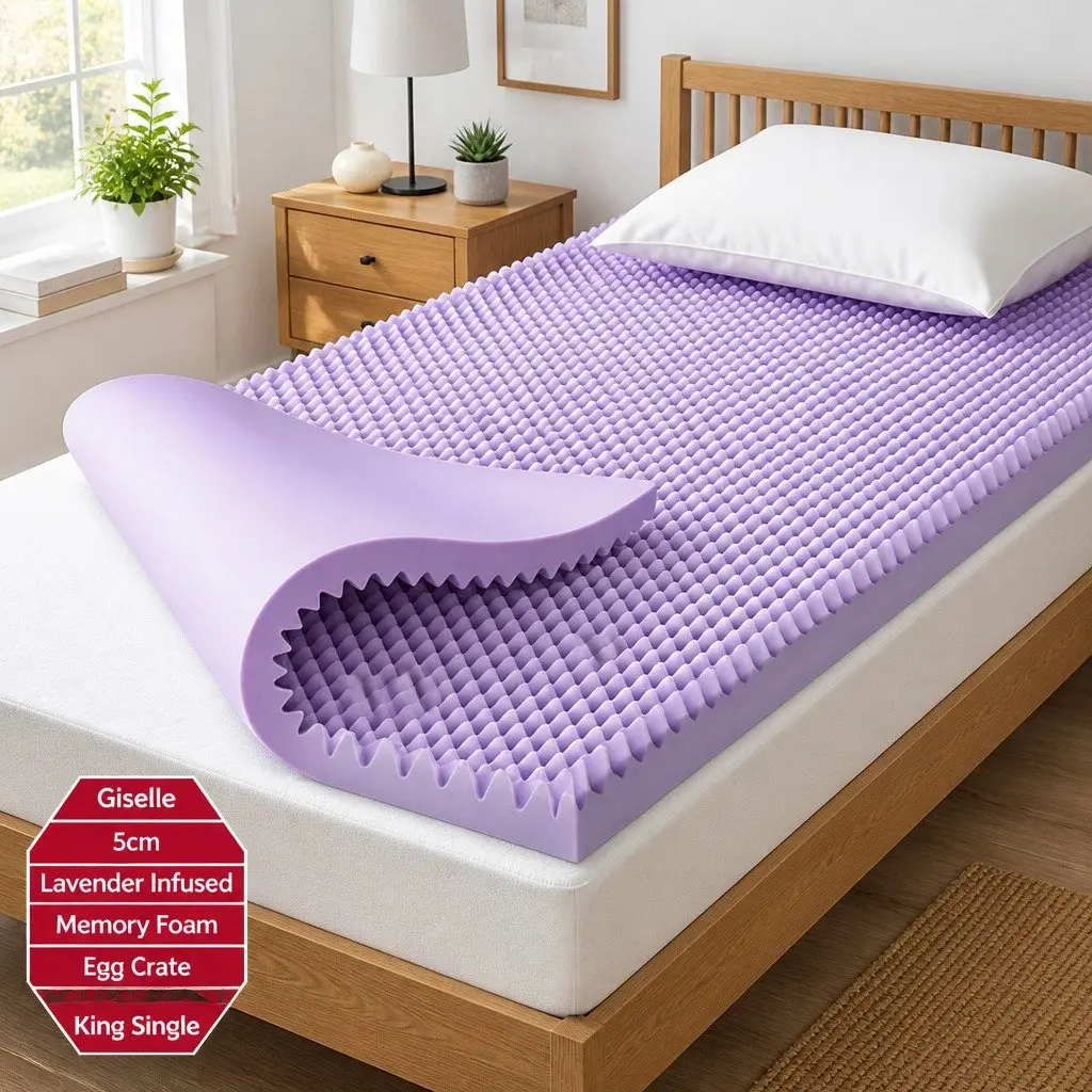 Memory Foam Mattress Topper 5cm Egg Crate King Single Lavender Infused