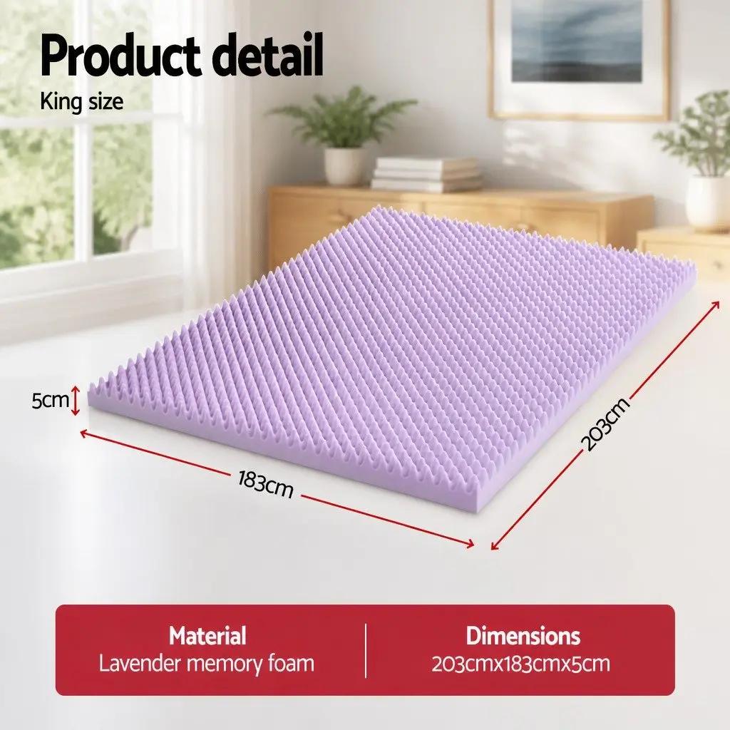 Memory Foam Mattress Topper King 5cm Lavender Infused Egg Crate Pad Pressure