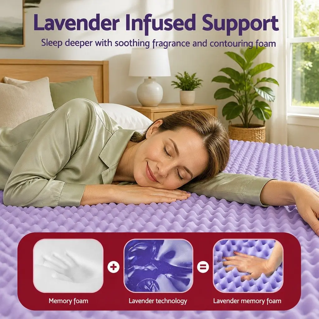 Memory Foam Mattress Topper King 5cm Lavender Infused Egg Crate Pad Pressure