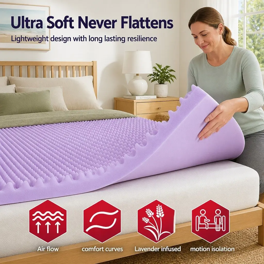 Memory Foam Mattress Topper King 5cm Lavender Infused Egg Crate Pad Pressure