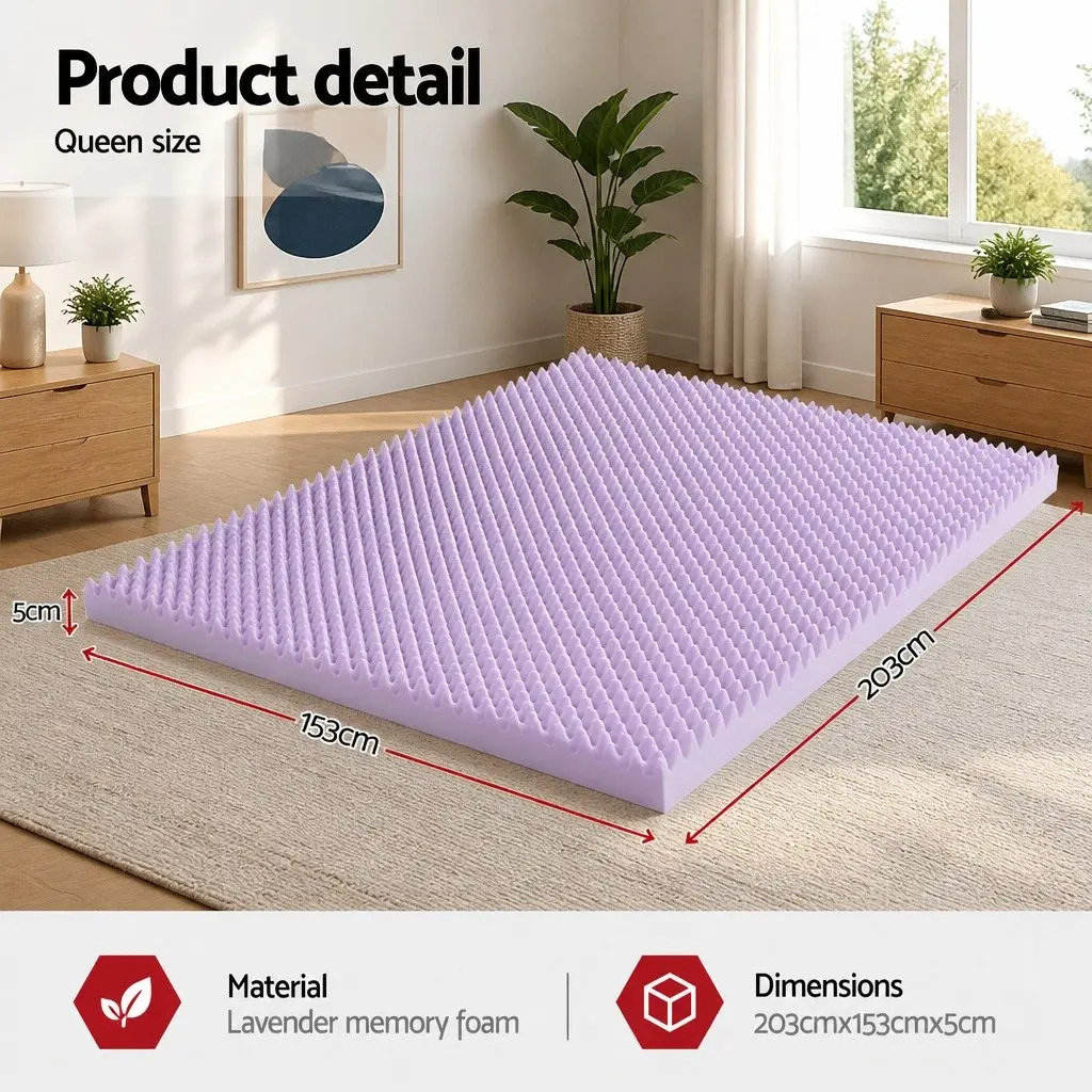 Memory Foam Mattress Topper 5cm Lavender Infused Egg Crate Queen