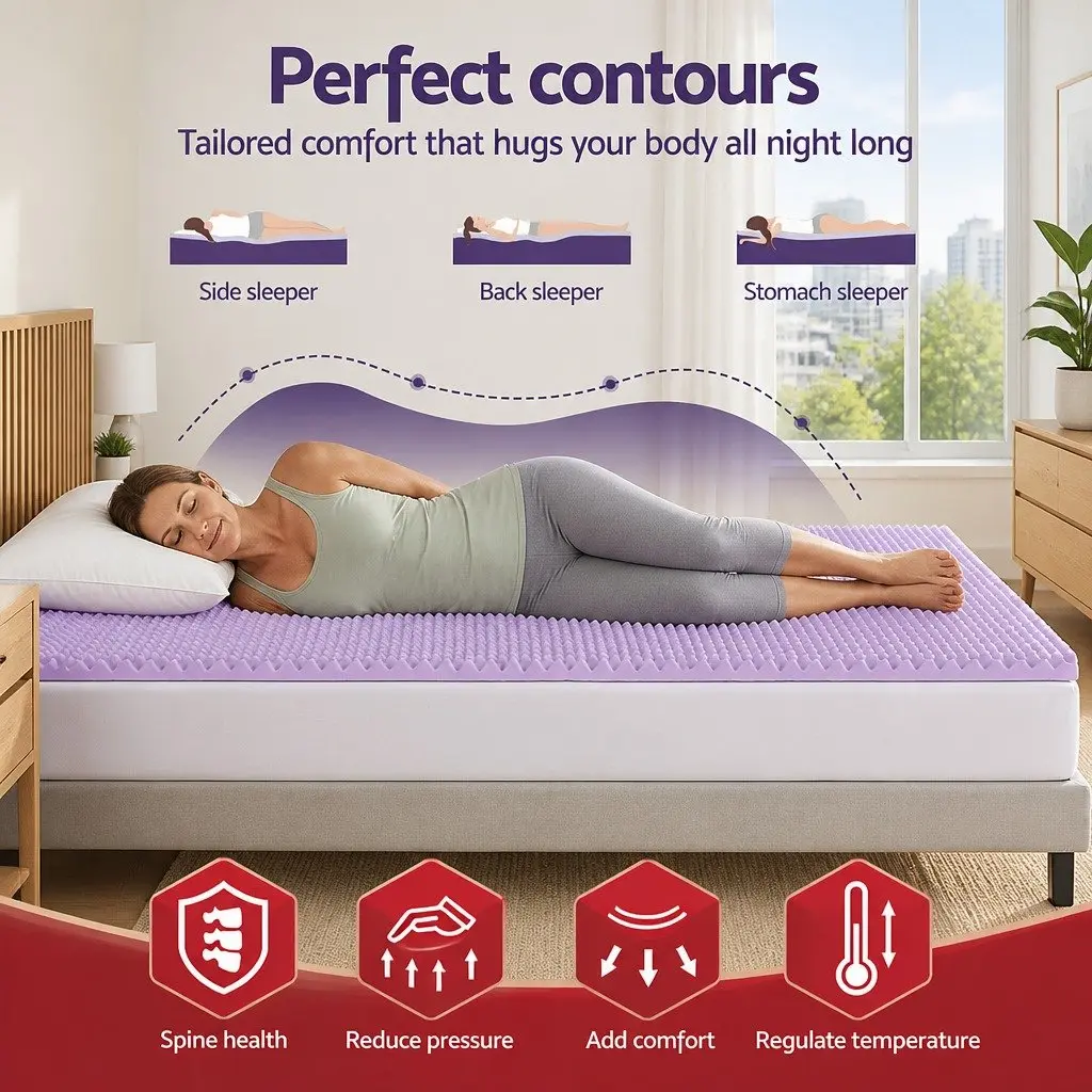 Memory Foam Mattress Topper 5cm Lavender Infused Egg Crate Queen