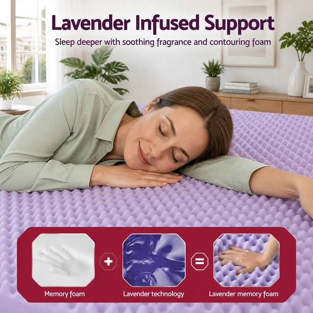 Memory Foam Mattress Topper 5cm Lavender Infused Egg Crate Queen