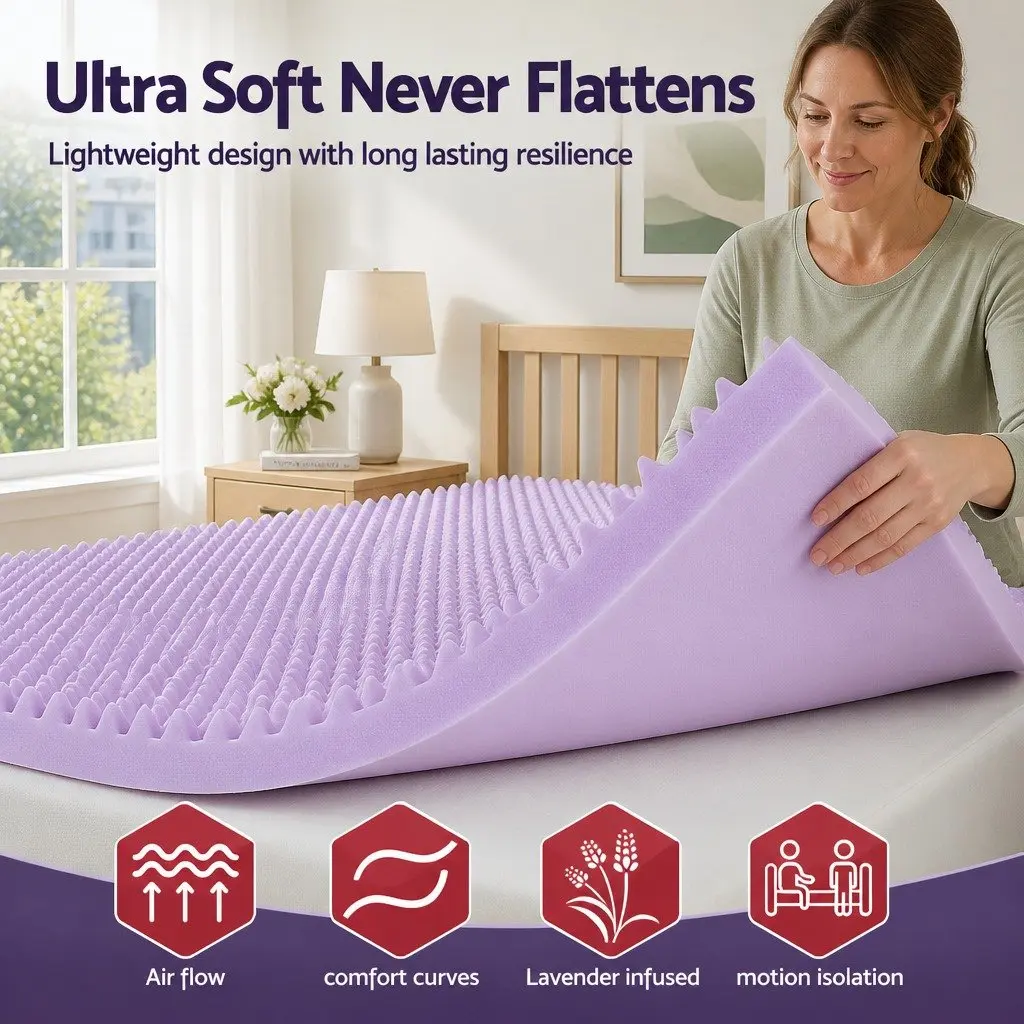 Memory Foam Mattress Topper 5cm Lavender Infused Egg Crate Queen