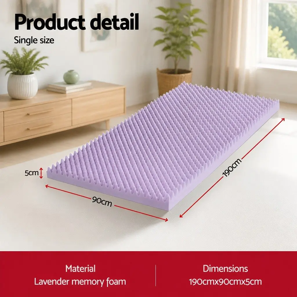 Memory Foam Mattress Topper Single 5cm Lavender Infused Egg Crate Pad Pressure