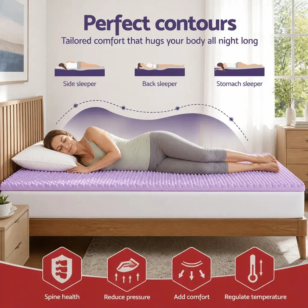 Memory Foam Mattress Topper Single 5cm Lavender Infused Egg Crate Pad Pressure