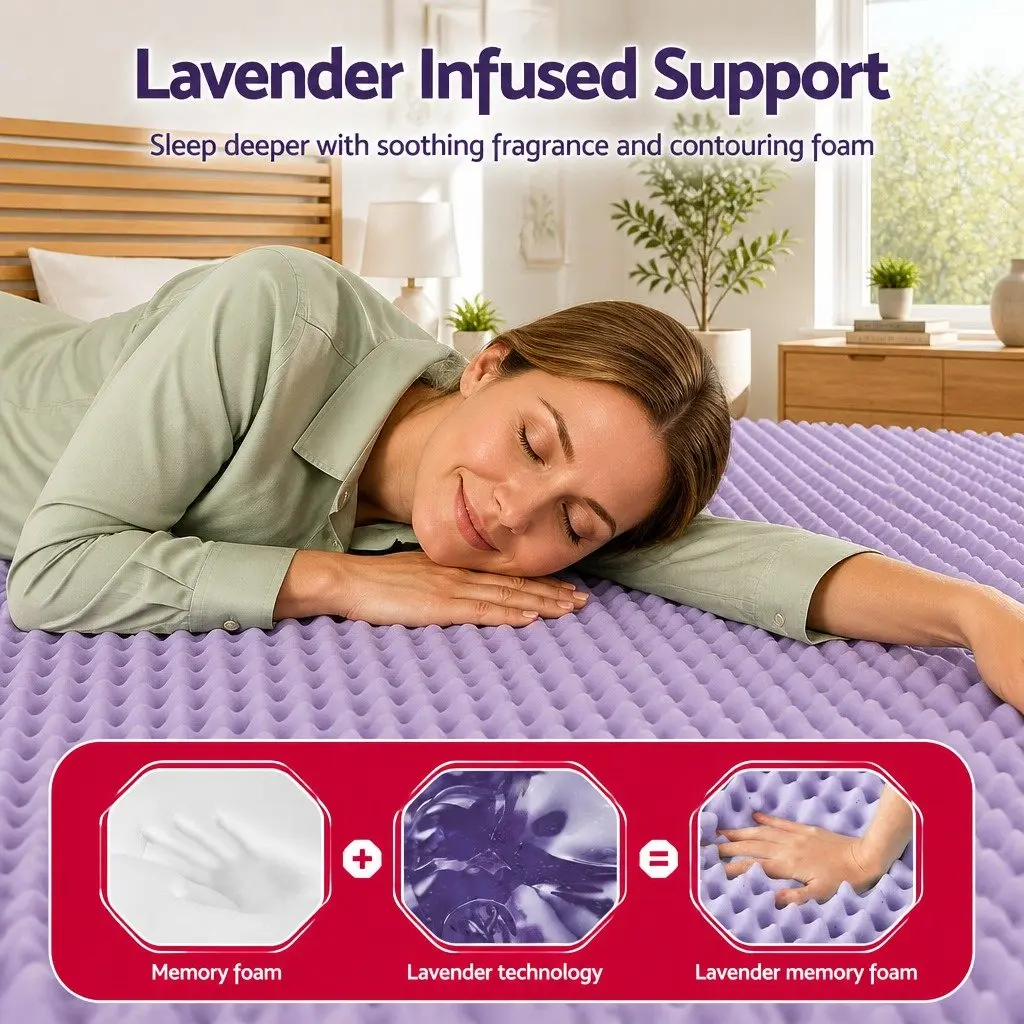 Memory Foam Mattress Topper Single 5cm Lavender Infused Egg Crate Pad Pressure