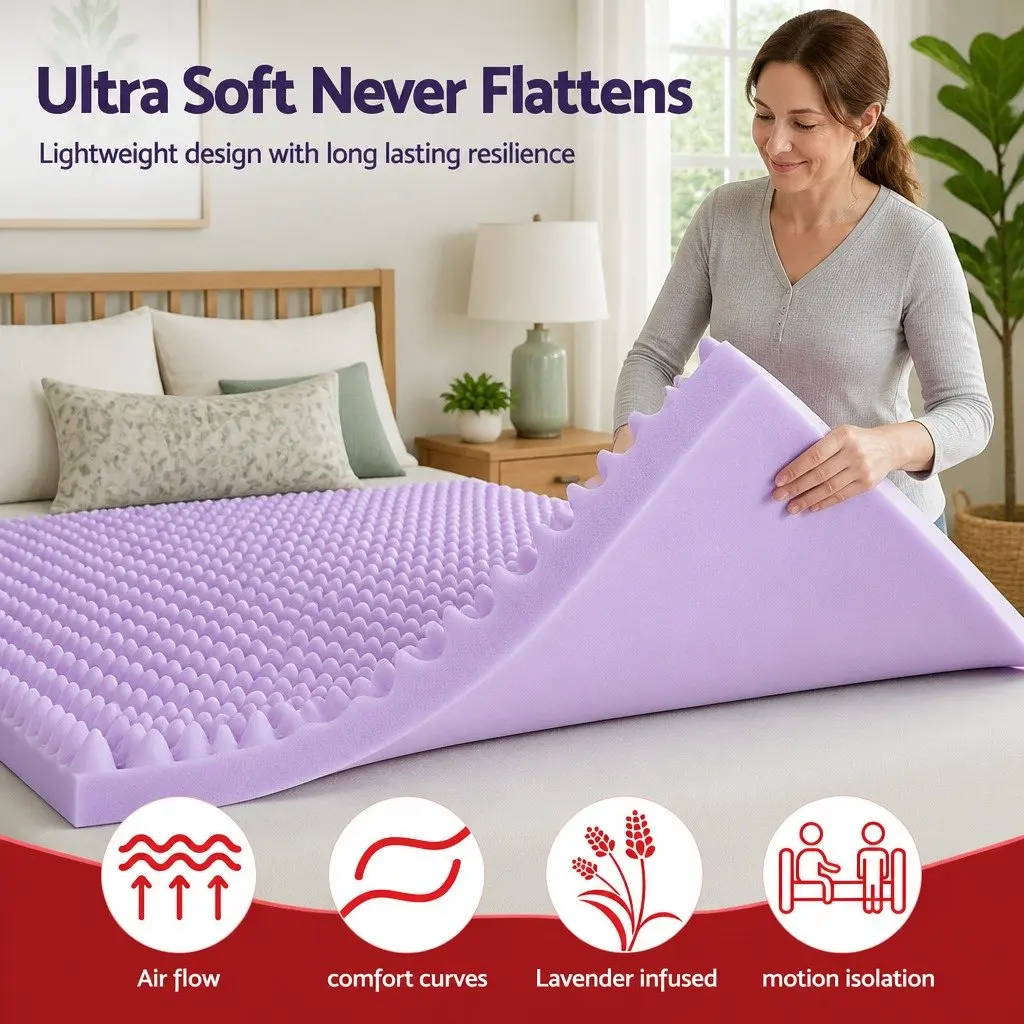 Memory Foam Mattress Topper Single 5cm Lavender Infused Egg Crate Pad Pressure