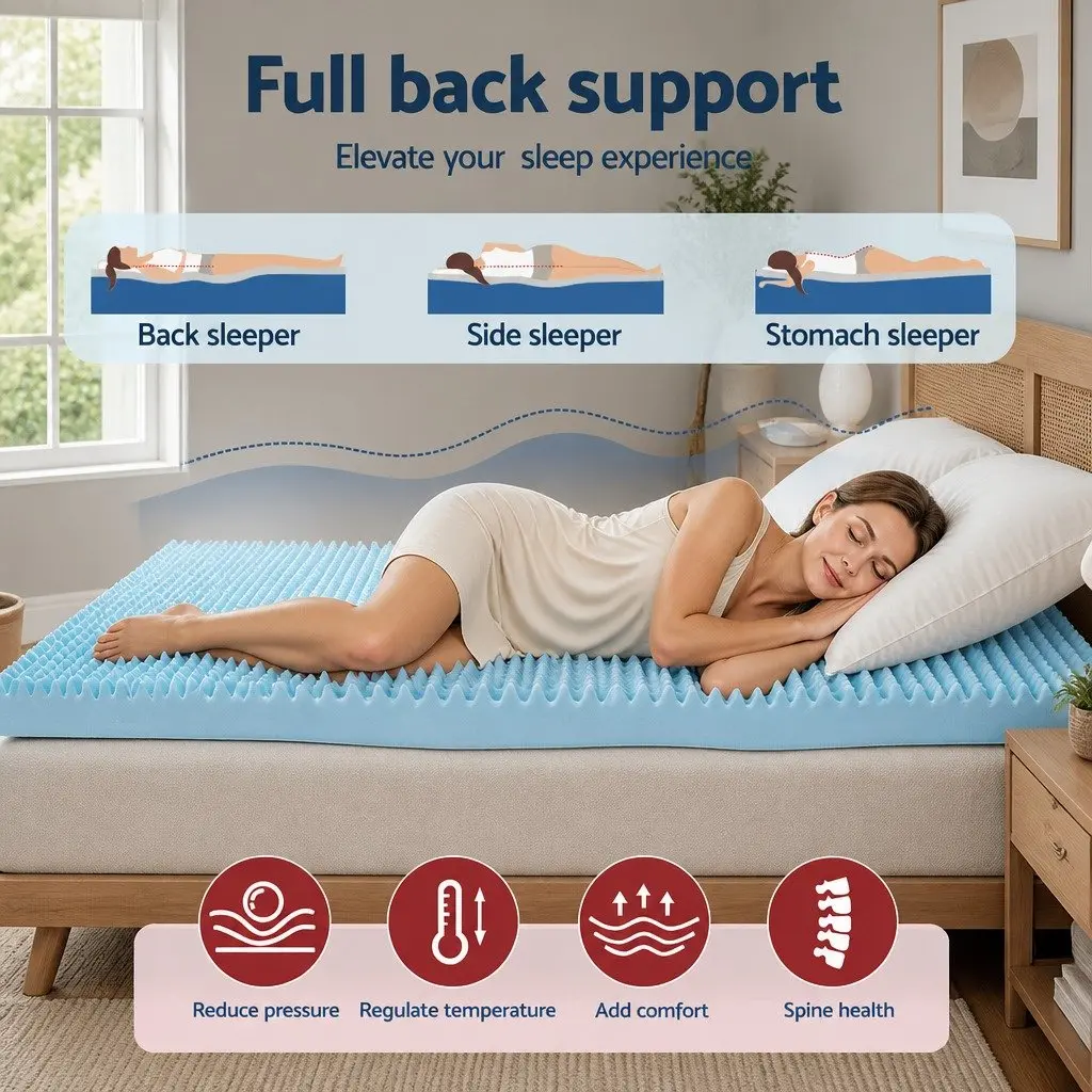 Memory Foam Mattress Topper 8cm Gel Egg Crate Bamboo King Single Pressure Relief