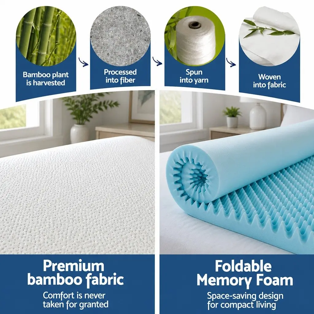 Memory Foam Mattress Topper 8cm Gel Egg Crate Bamboo King Single Pressure Relief