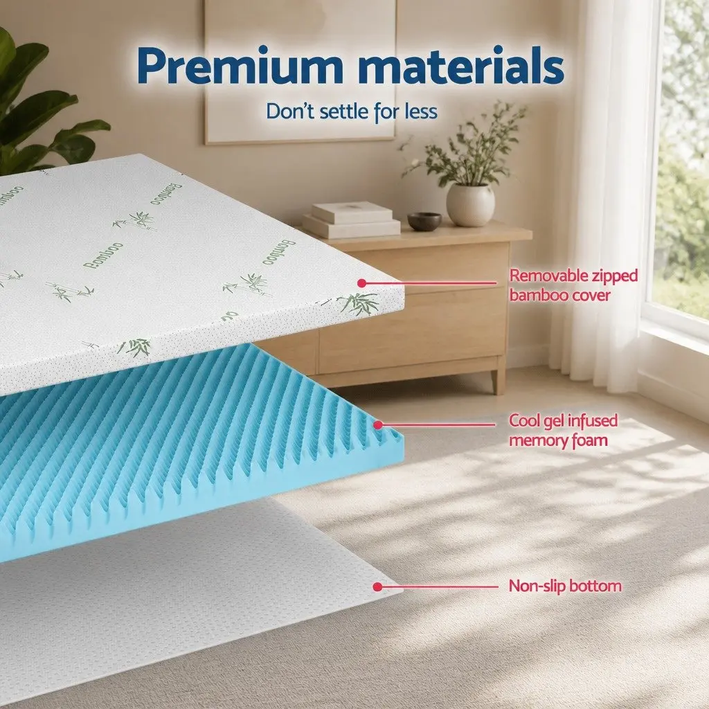 Memory Foam Mattress Topper 8cm Double Gel Egg Crate Breathable Bamboo Cover