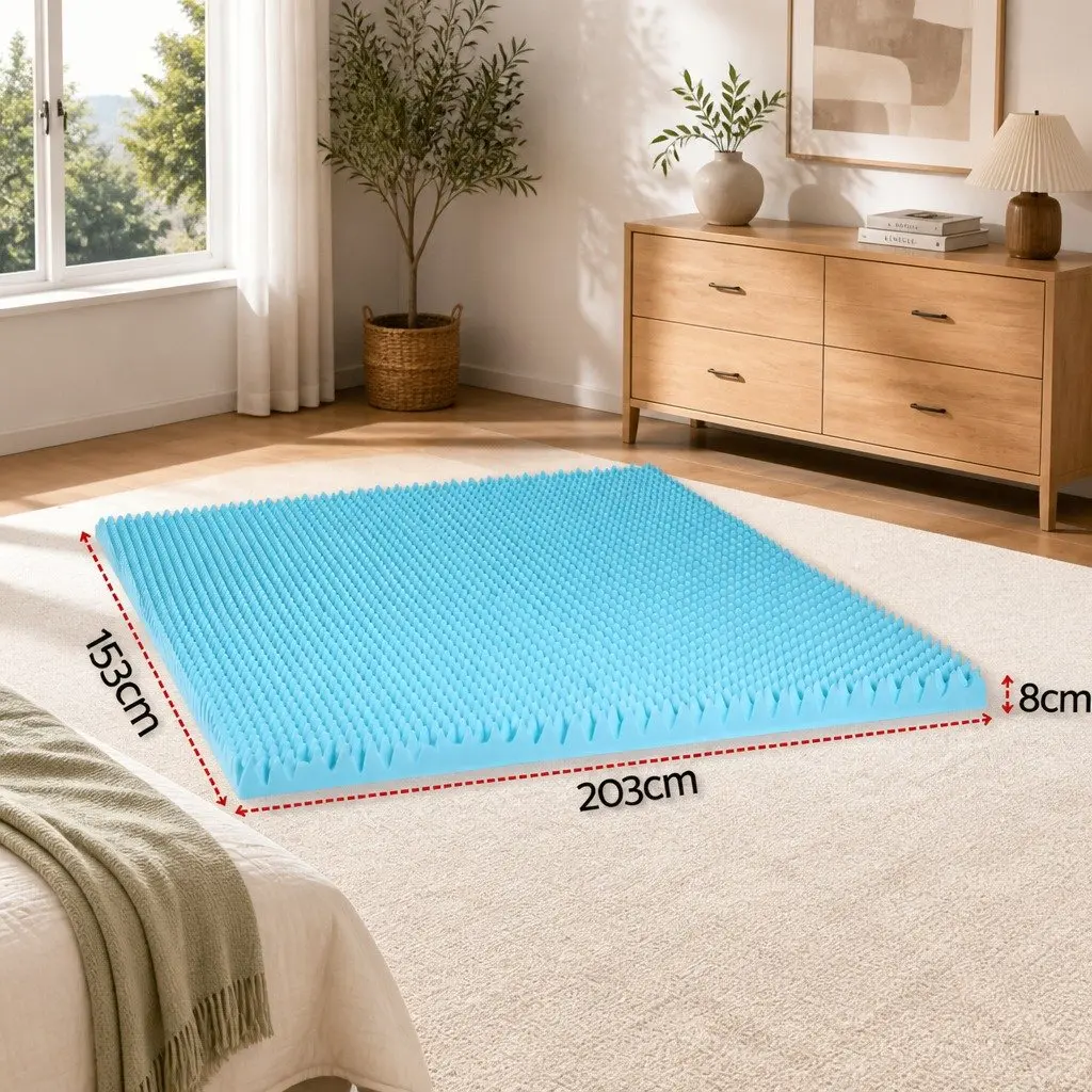 Memory Foam Mattress Topper 8cm Gel Egg Crate Bamboo Cover Queen Size Pressure