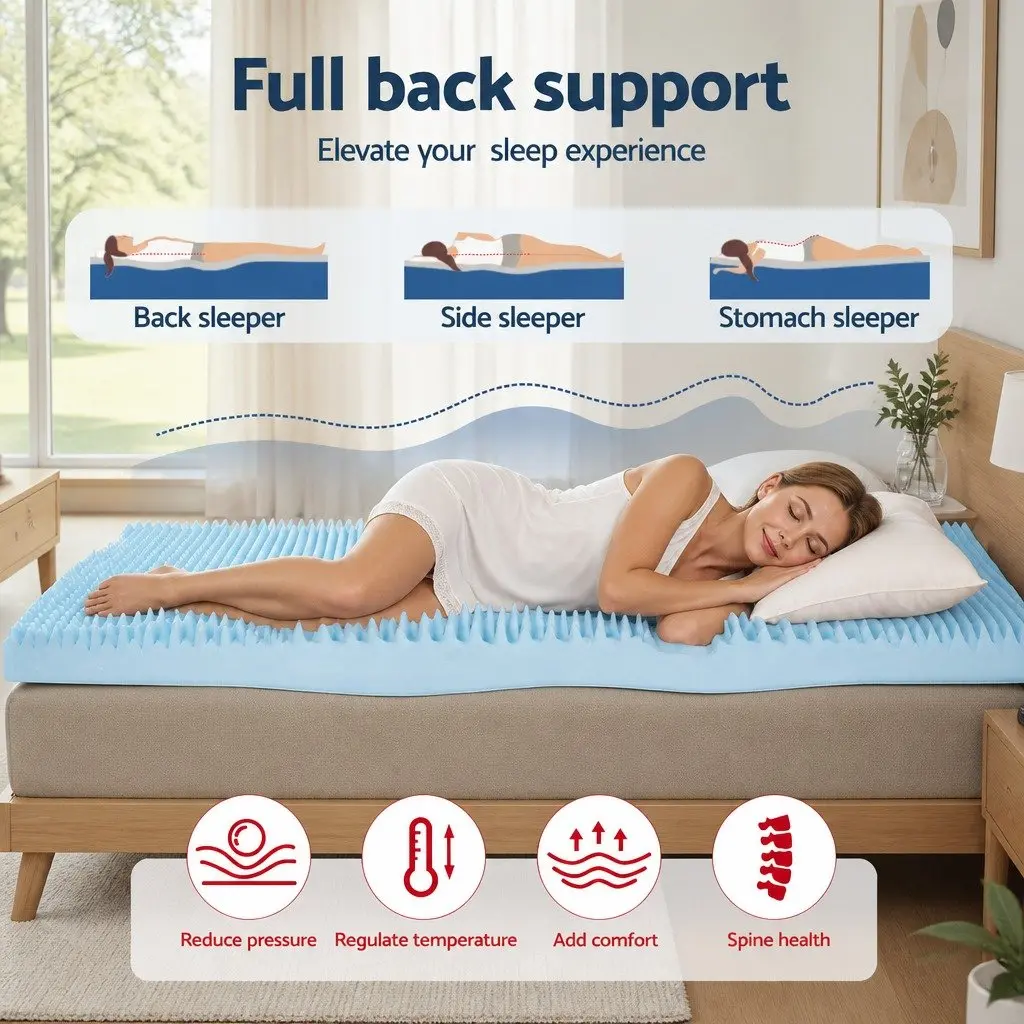 Memory Foam Mattress Topper 8cm Gel Egg Crate Bamboo Cover Queen Size Pressure