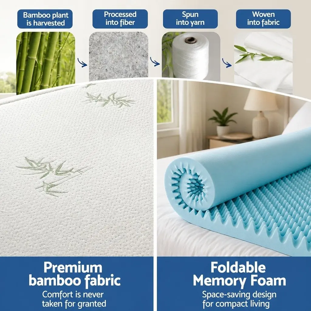 Memory Foam Mattress Topper 8cm Gel Egg Crate Bamboo Cover Queen Size Pressure