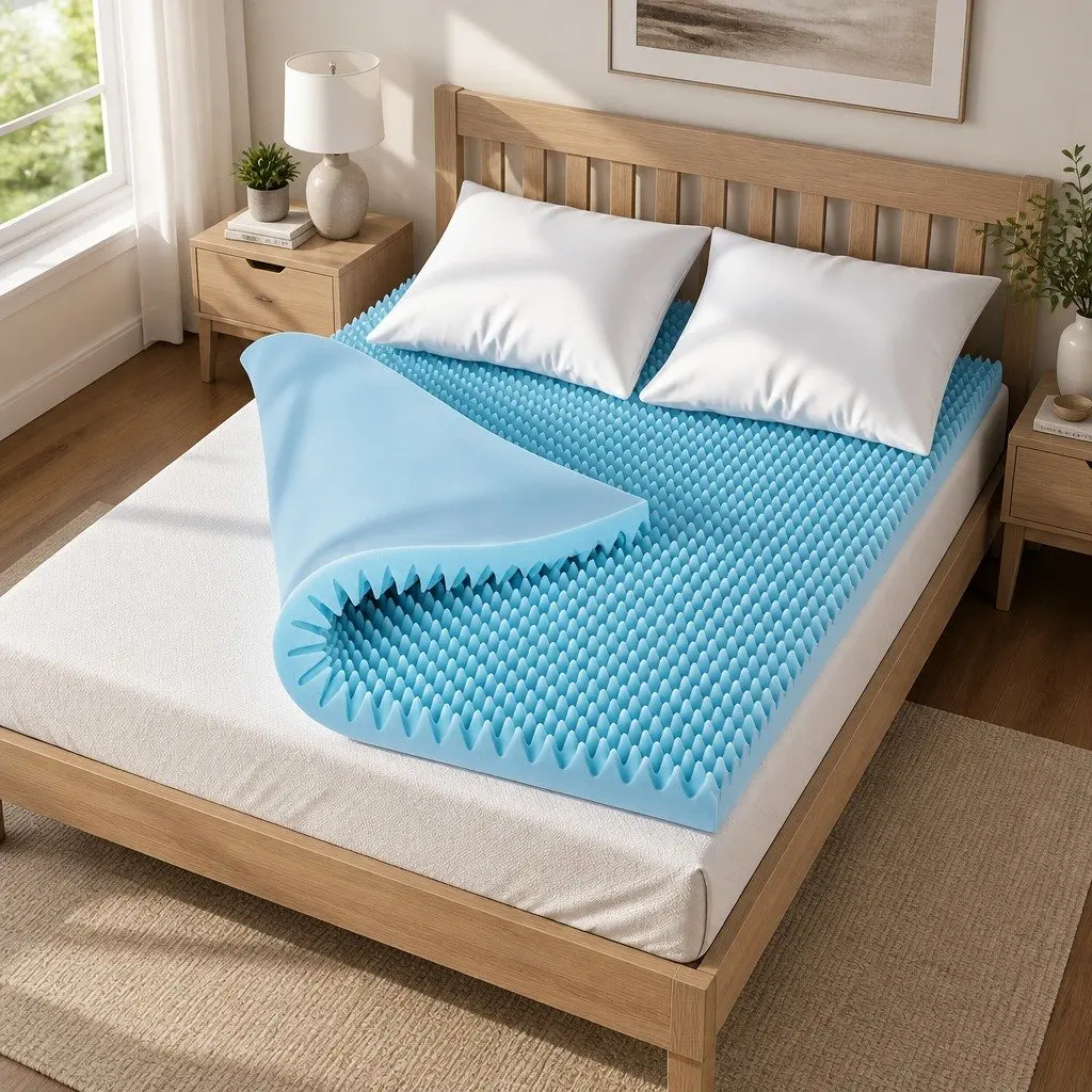 Memory Foam Mattress Topper 8cm Gel Egg Crate Bamboo Cover Queen Size Pressure
