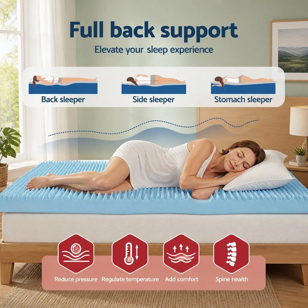 Memory Foam Mattress Topper 8cm Gel Egg Crate Single Bamboo Cover White