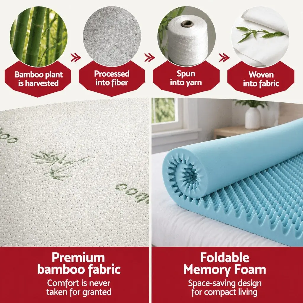 Memory Foam Mattress Topper 8cm Gel Egg Crate Single Bamboo Cover White